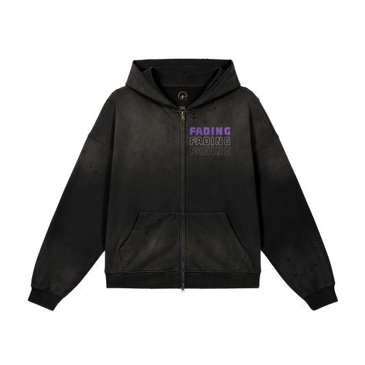 WAKING UP - Sun Faded Distressed Full-Zip Hoodie